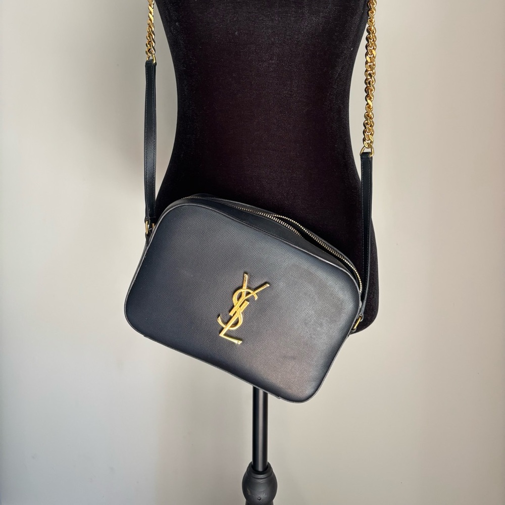 SOLD !Yves Saint Laurent Black Crossbody Bag with Gold Accents